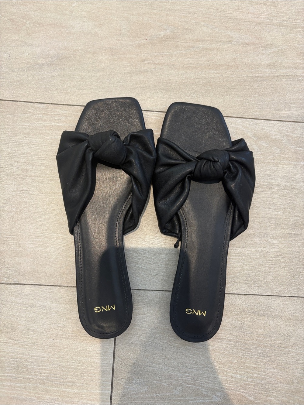 Mango Black Knotted Slide Sandals